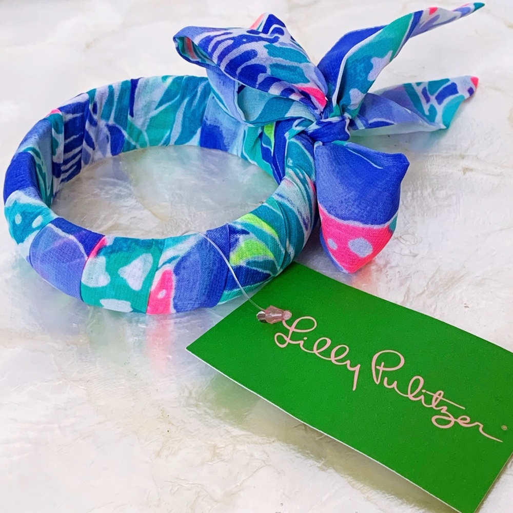 Lilly Pulitzer Blue Fabric Wrapped Cuff Bracelet